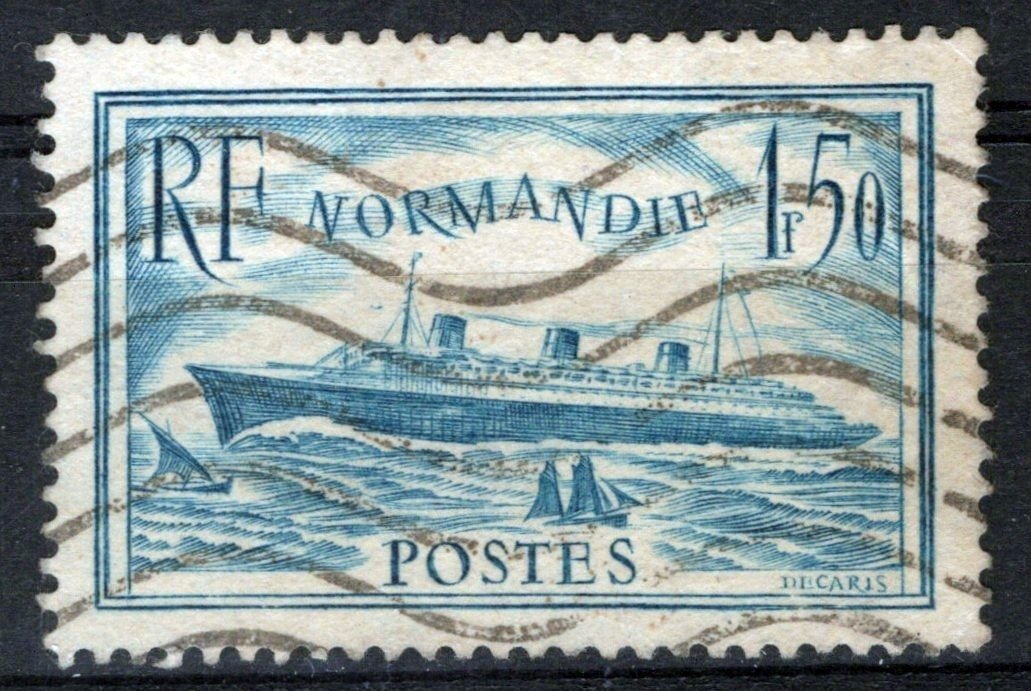 France 300c Used VF 1.50 fr turquoise S. S. Normandine Ships ZAYIX 0825SB3815