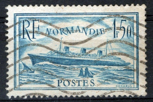 France 300c Used VF 1.50 fr turquoise S. S. Normandine Ships ZAYIX 0825SB3815