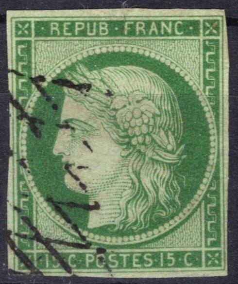 France 2 Used VF/XF 15c green Ceres, wide margins, fresh ZAYIX 0825SB3802