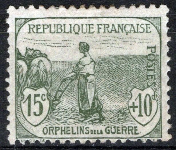France B5 MH FVF Semi-Postal 15c +10c gray green Woman Plowing ZAYIX 0825SB0101