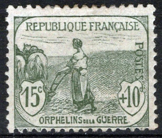 France B5 MH FVF Semi-Postal 15c +10c gray green Woman Plowing ZAYIX 0825SB0101