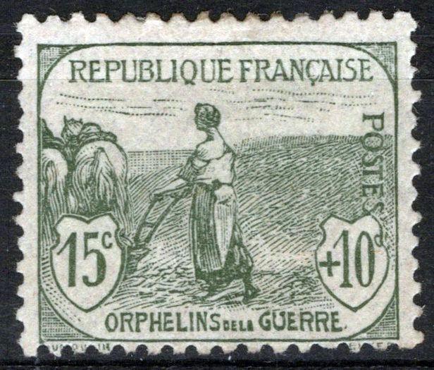 France B5 MH FVF Semi-Postal 15c +10c gray green Woman Plowing ZAYIX 0825SB3829