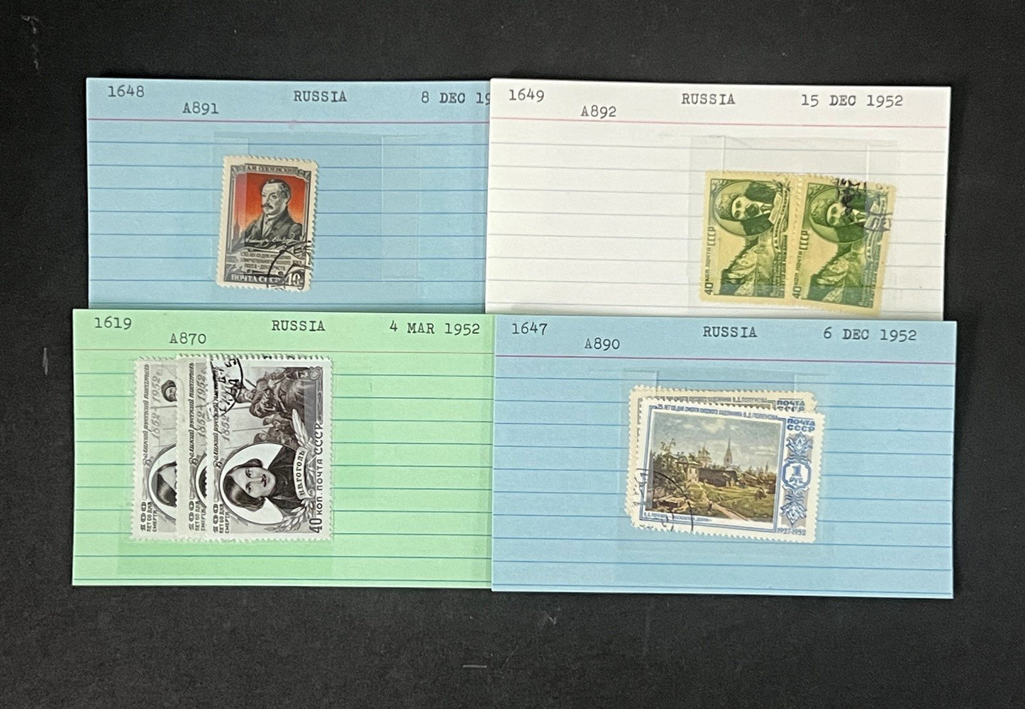 Russia Collection on Dealer Cards, identified by Scott# ZAYIX 0825G3869