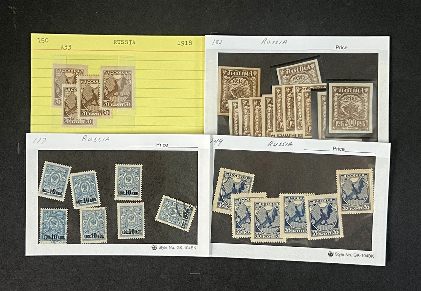 Russia Collection on Dealer Cards, identified by Scott# ZAYIX 0825G3869