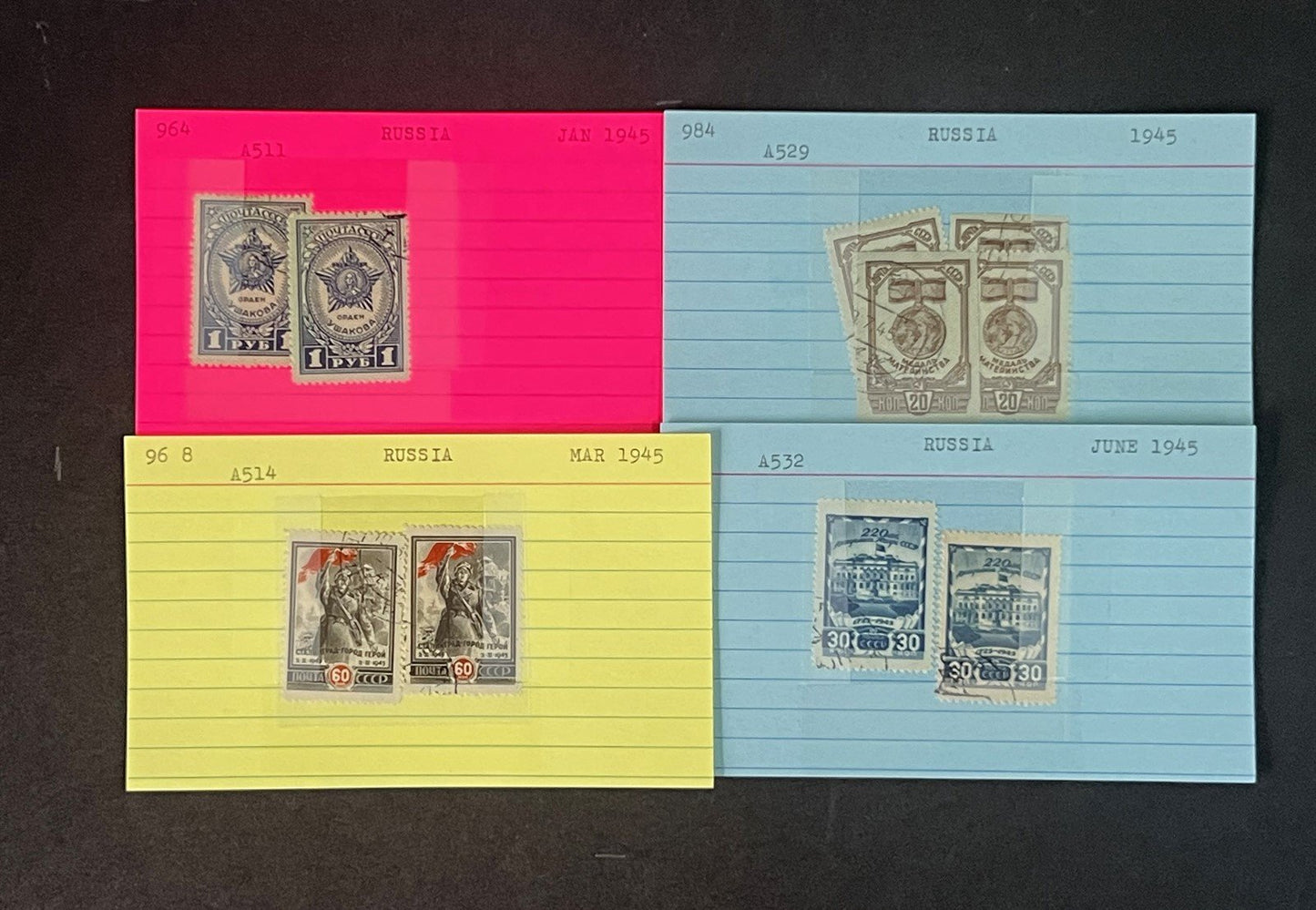 Russia Collection on Dealer Cards, identified by Scott# ZAYIX 0825G3869