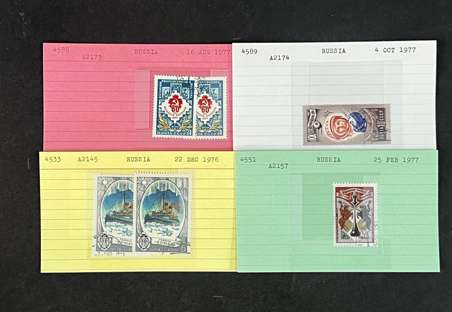 Russia Collection 4 on Dealer Cards, identified by Scott# ZAYIX 0825G3870