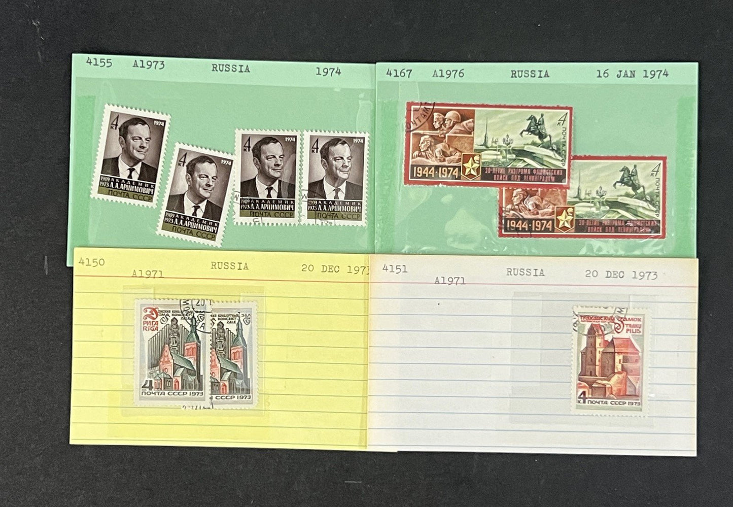 Russia Collection 4 on Dealer Cards, identified by Scott# ZAYIX 0825G3870