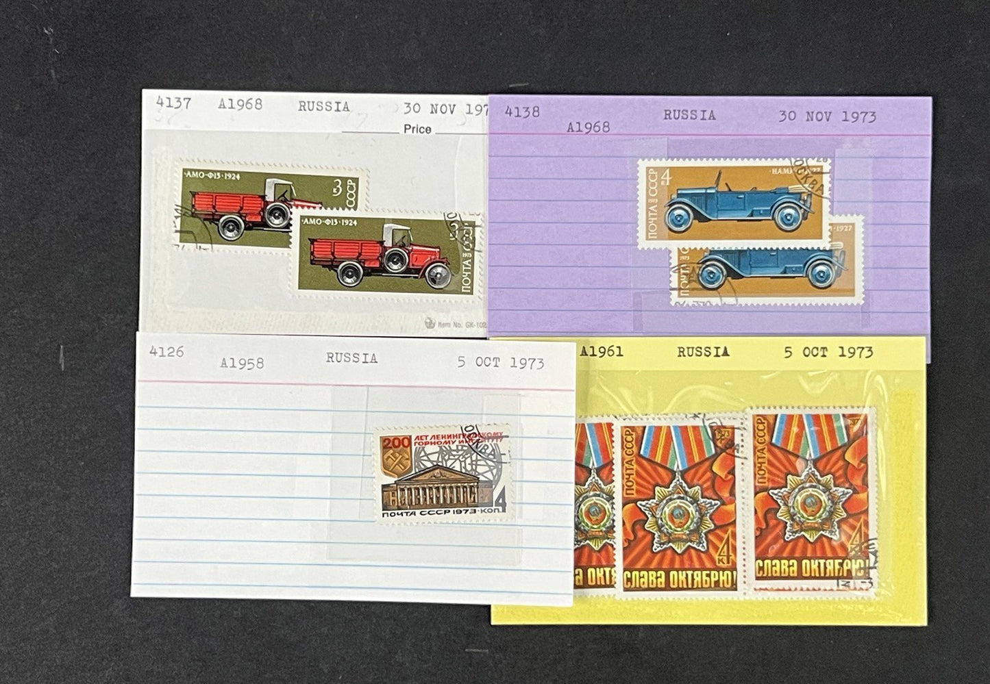 Russia Collection 4 on Dealer Cards, identified by Scott# ZAYIX 0825G3870