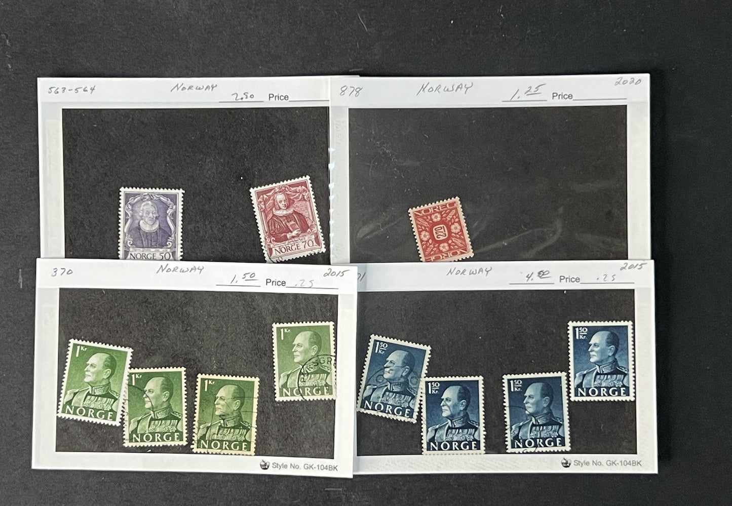 Norway Box Collection $1100 CV Dealer Cards identified by Scott# ZAYIX 0825G3890