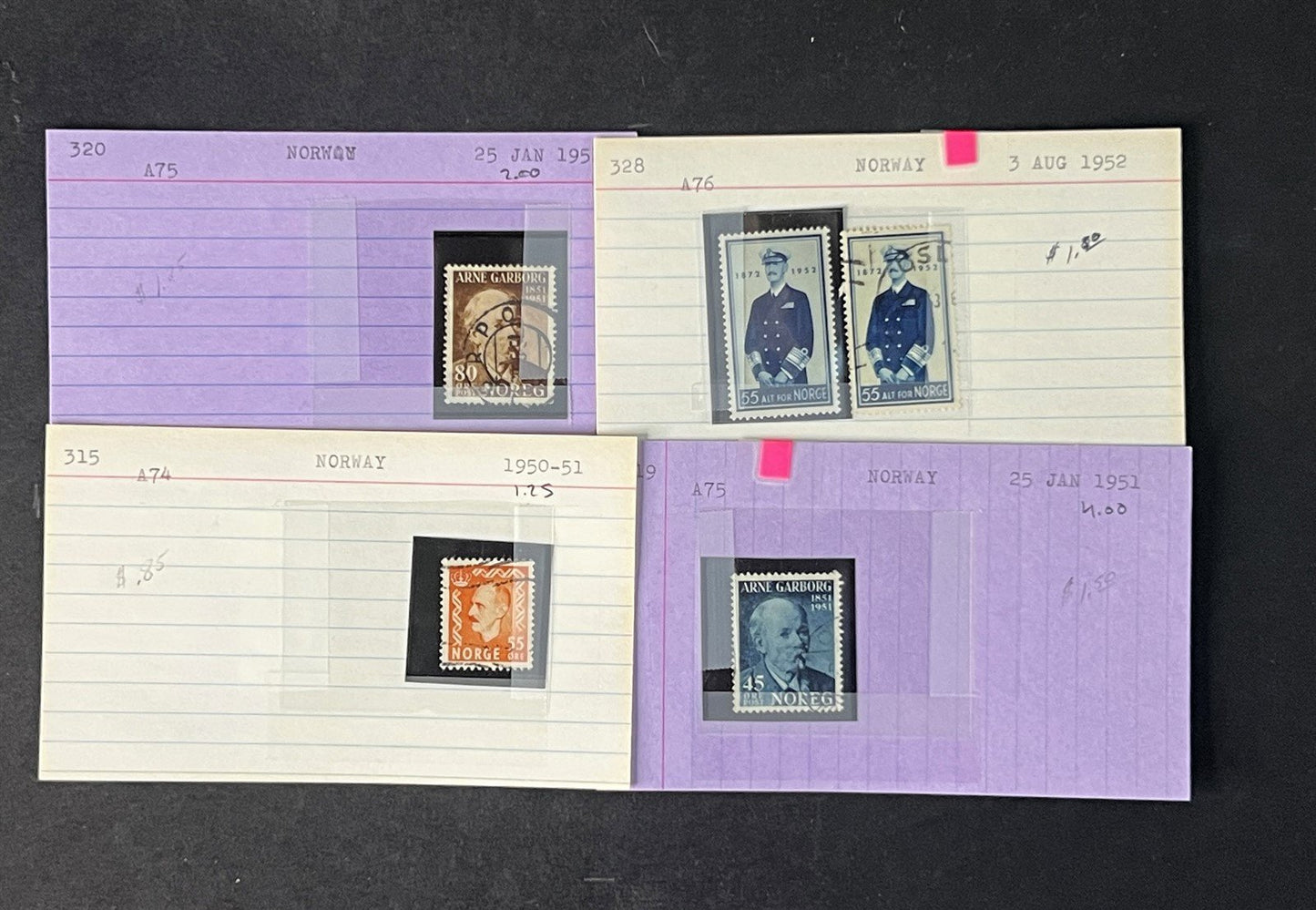 Norway Box Collection $1100 CV Dealer Cards identified by Scott# ZAYIX 0825G3890