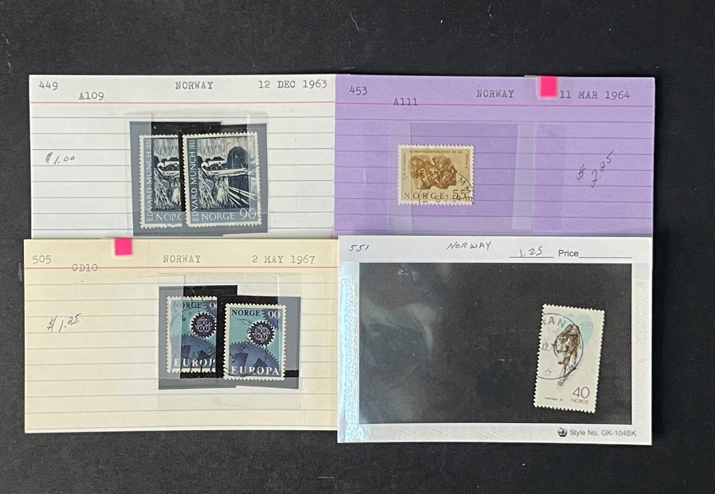 Norway Box Collection $1100 CV Dealer Cards identified by Scott# ZAYIX 0825G3890