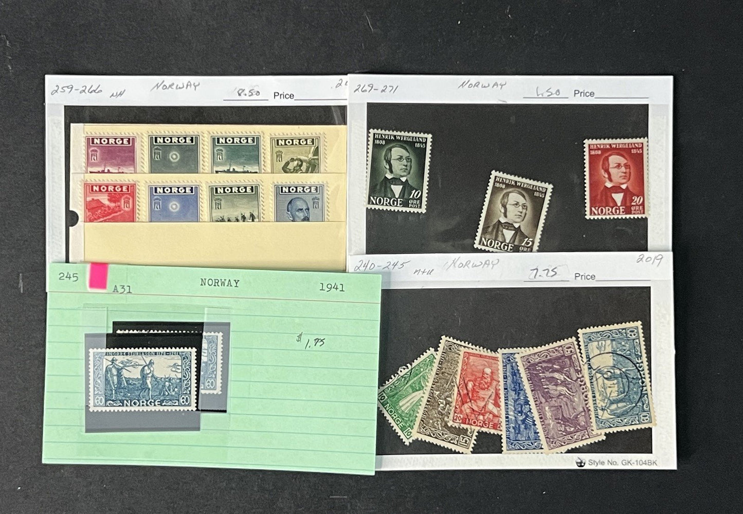 Norway Box Collection $1100 CV Dealer Cards identified by Scott# ZAYIX 0825G3890