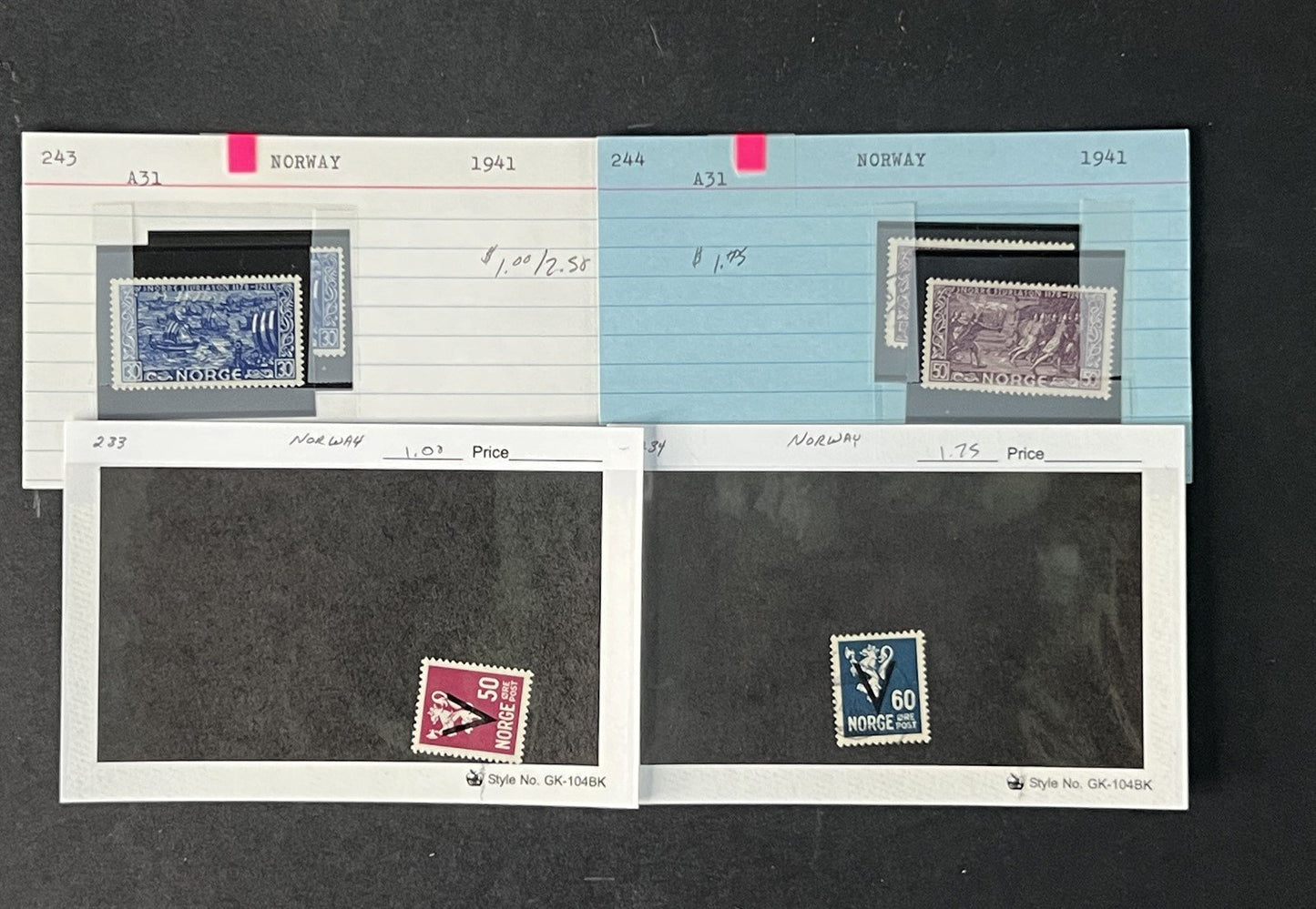 Norway Box Collection $1100 CV Dealer Cards identified by Scott# ZAYIX 0825G3890