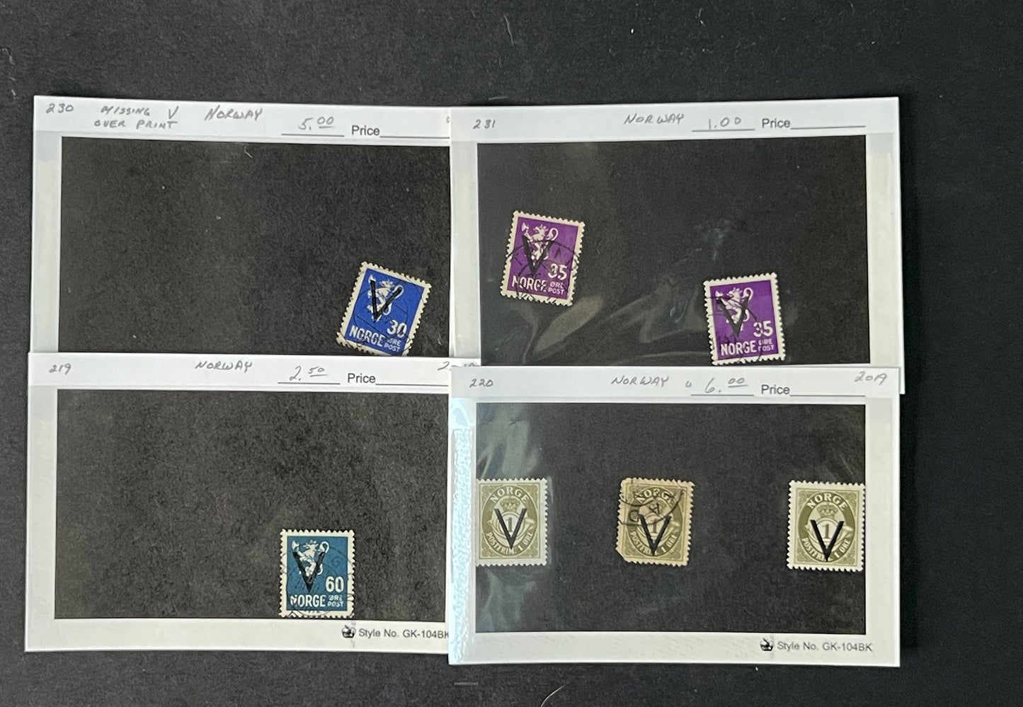 Norway Box Collection $1100 CV Dealer Cards identified by Scott# ZAYIX 0825G3890