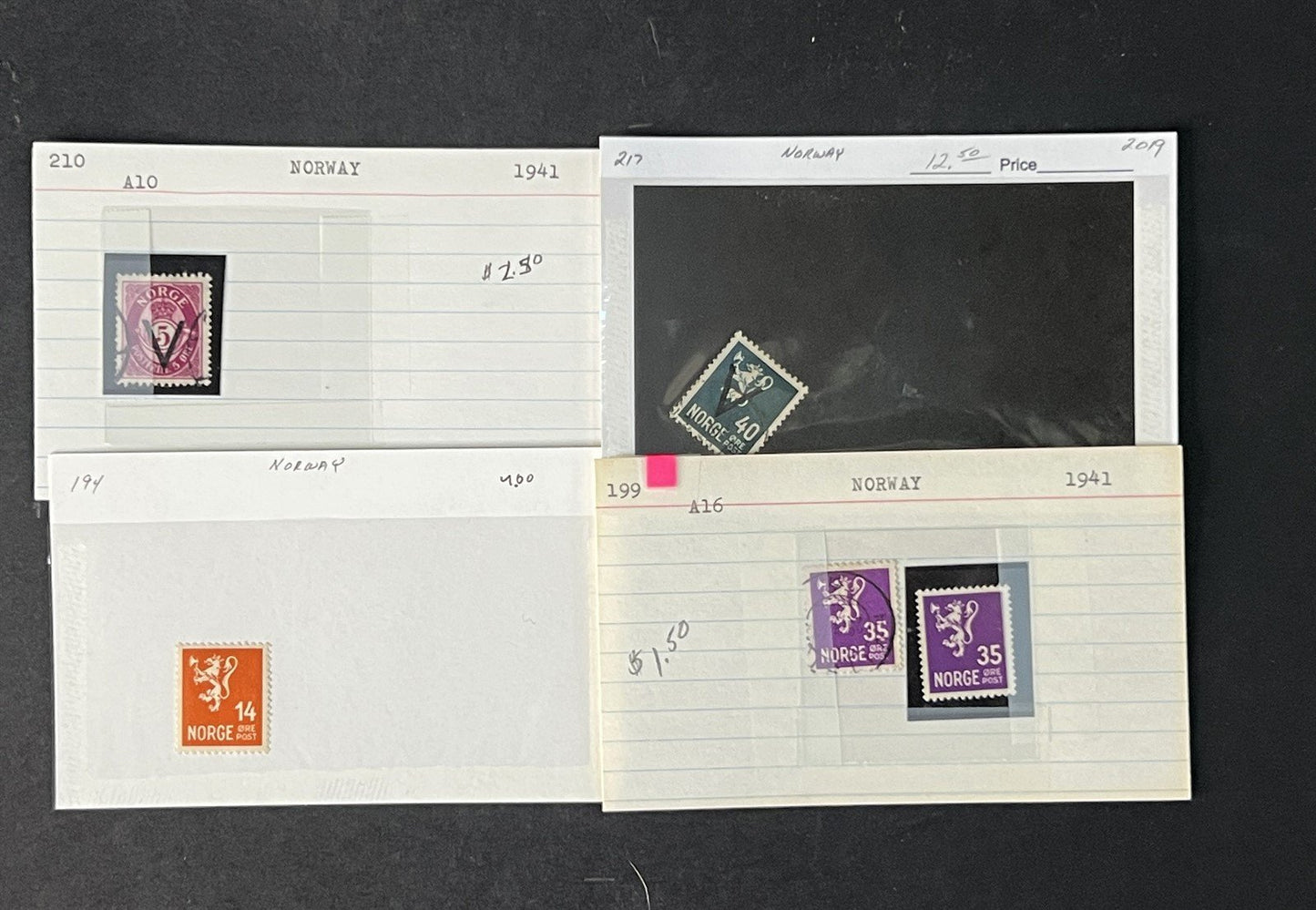 Norway Box Collection $1100 CV Dealer Cards identified by Scott# ZAYIX 0825G3890
