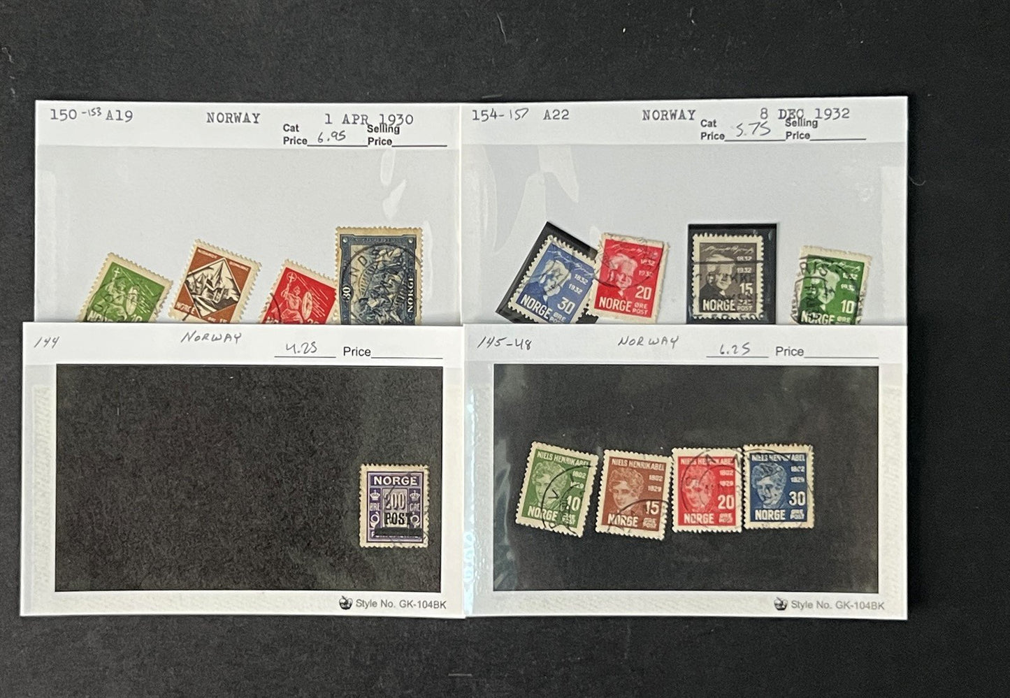 Norway Box Collection $1100 CV Dealer Cards identified by Scott# ZAYIX 0825G3890