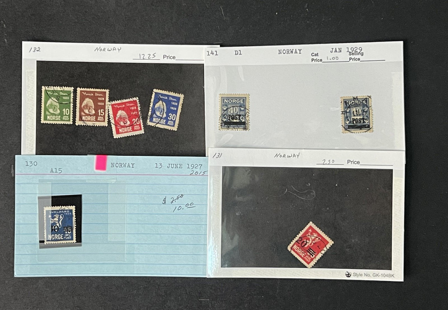 Norway Box Collection $1100 CV Dealer Cards identified by Scott# ZAYIX 0825G3890