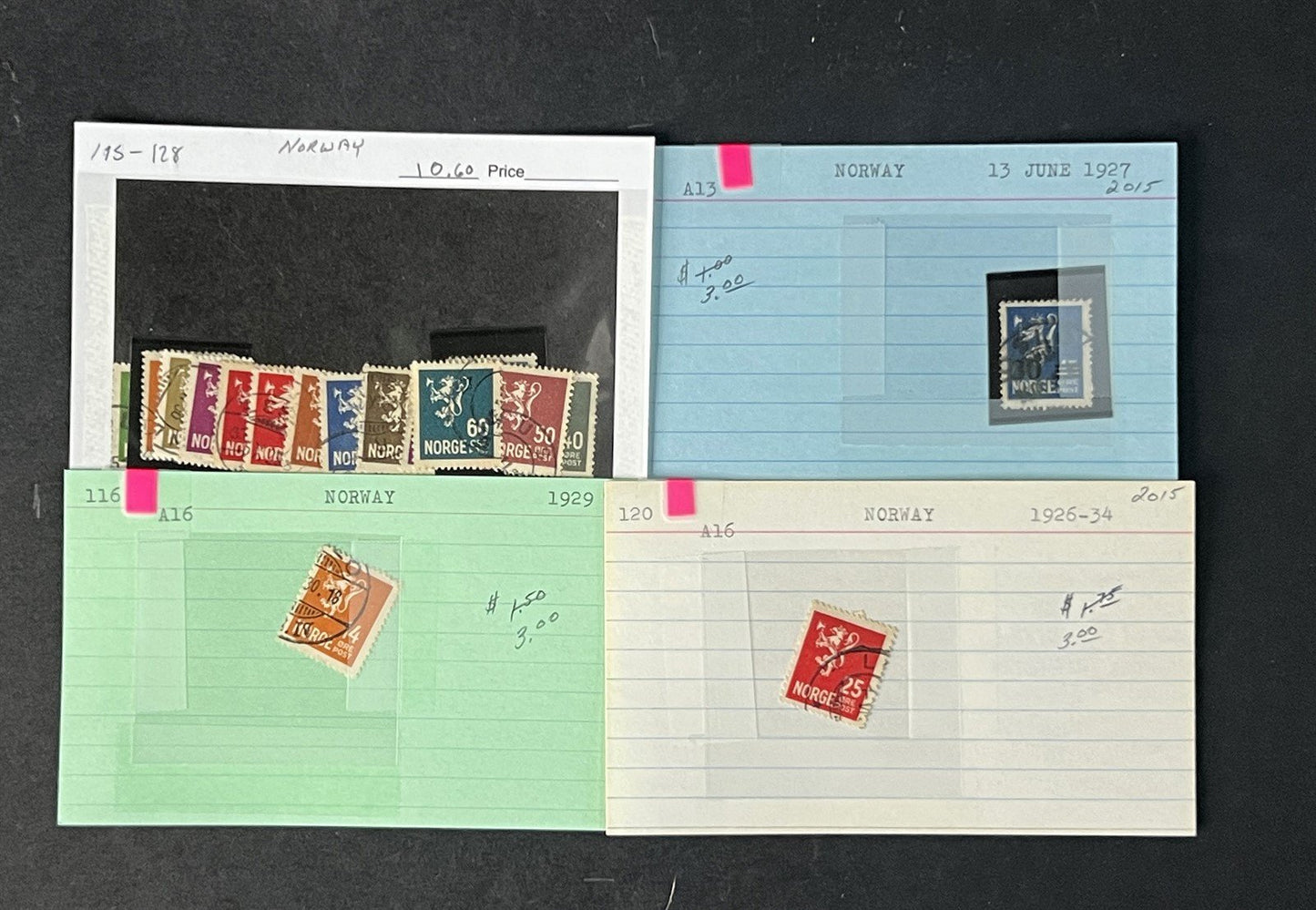 Norway Box Collection $1100 CV Dealer Cards identified by Scott# ZAYIX 0825G3890