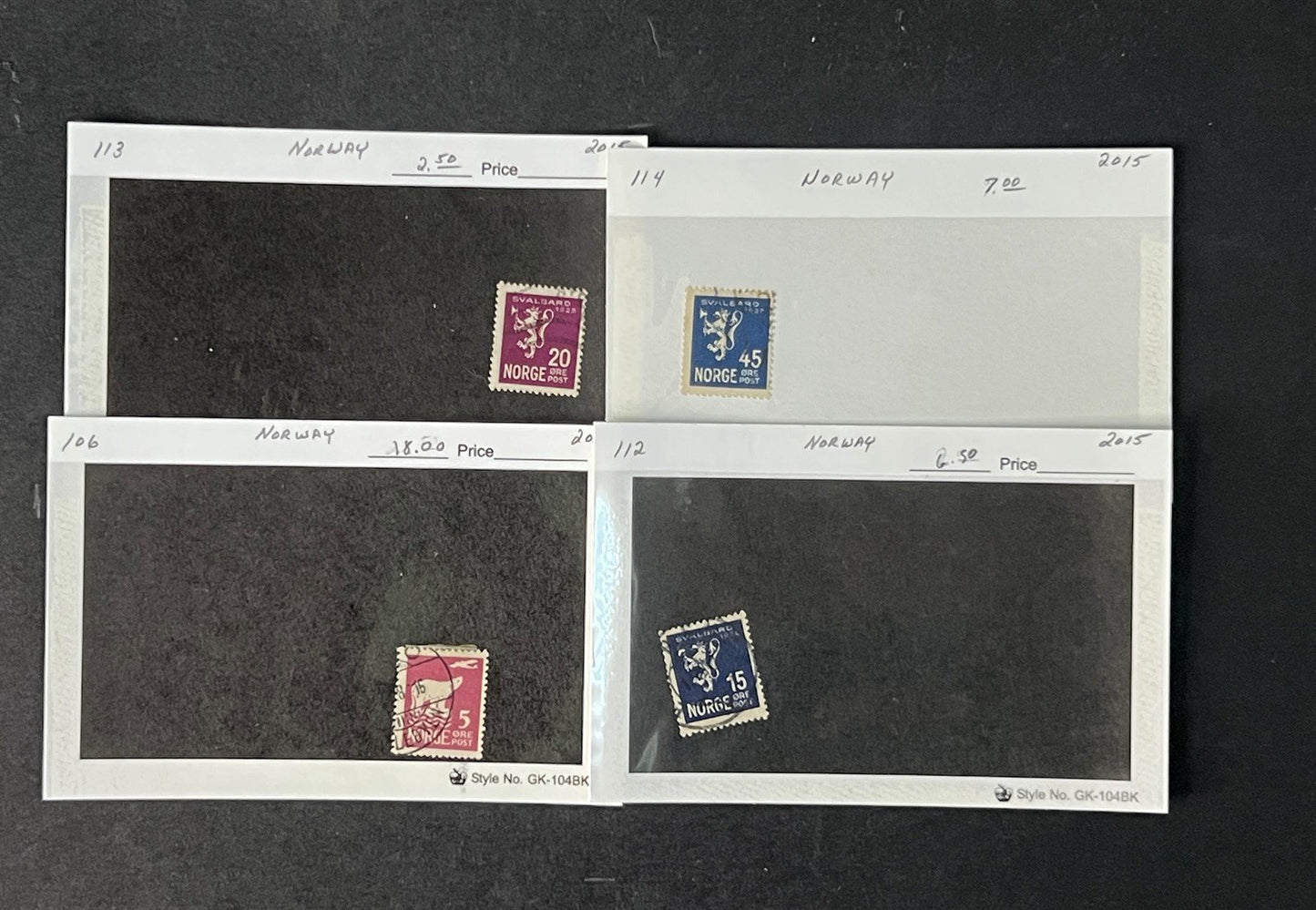 Norway Box Collection $1100 CV Dealer Cards identified by Scott# ZAYIX 0825G3890