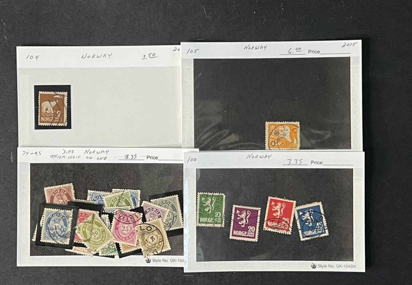 Norway Box Collection $1100 CV Dealer Cards identified by Scott# ZAYIX 0825G3890