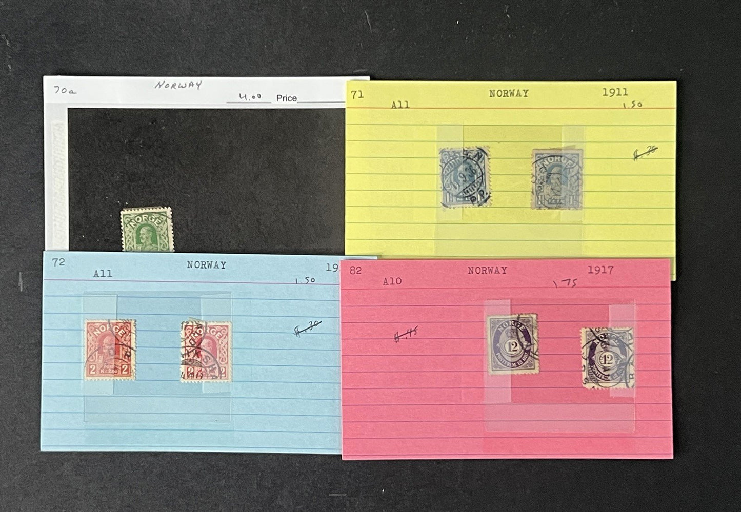 Norway Box Collection $1100 CV Dealer Cards identified by Scott# ZAYIX 0825G3890