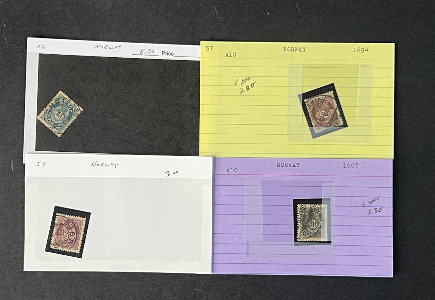Norway Box Collection $1100 CV Dealer Cards identified by Scott# ZAYIX 0825G3890