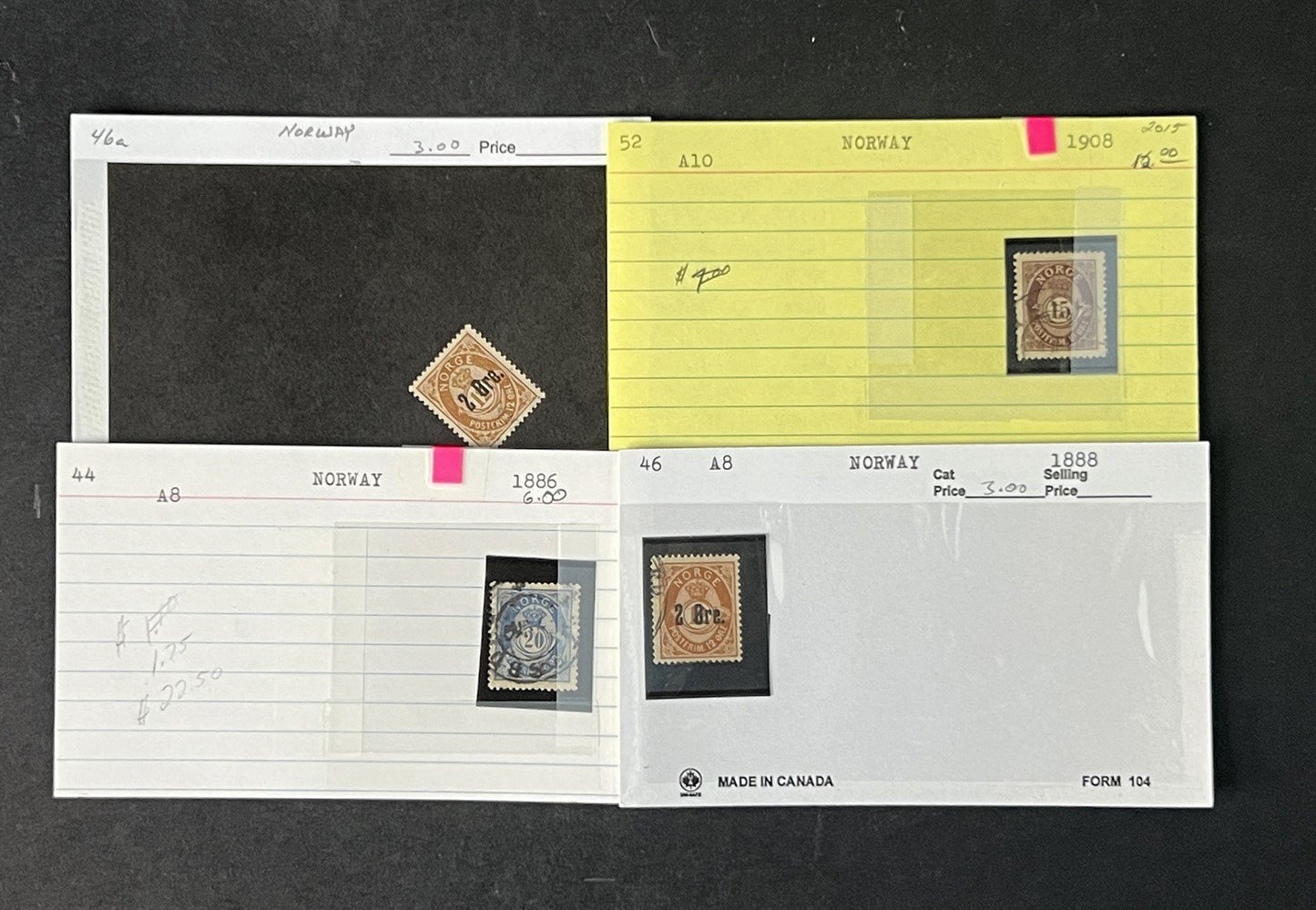 Norway Box Collection $1100 CV Dealer Cards identified by Scott# ZAYIX 0825G3890