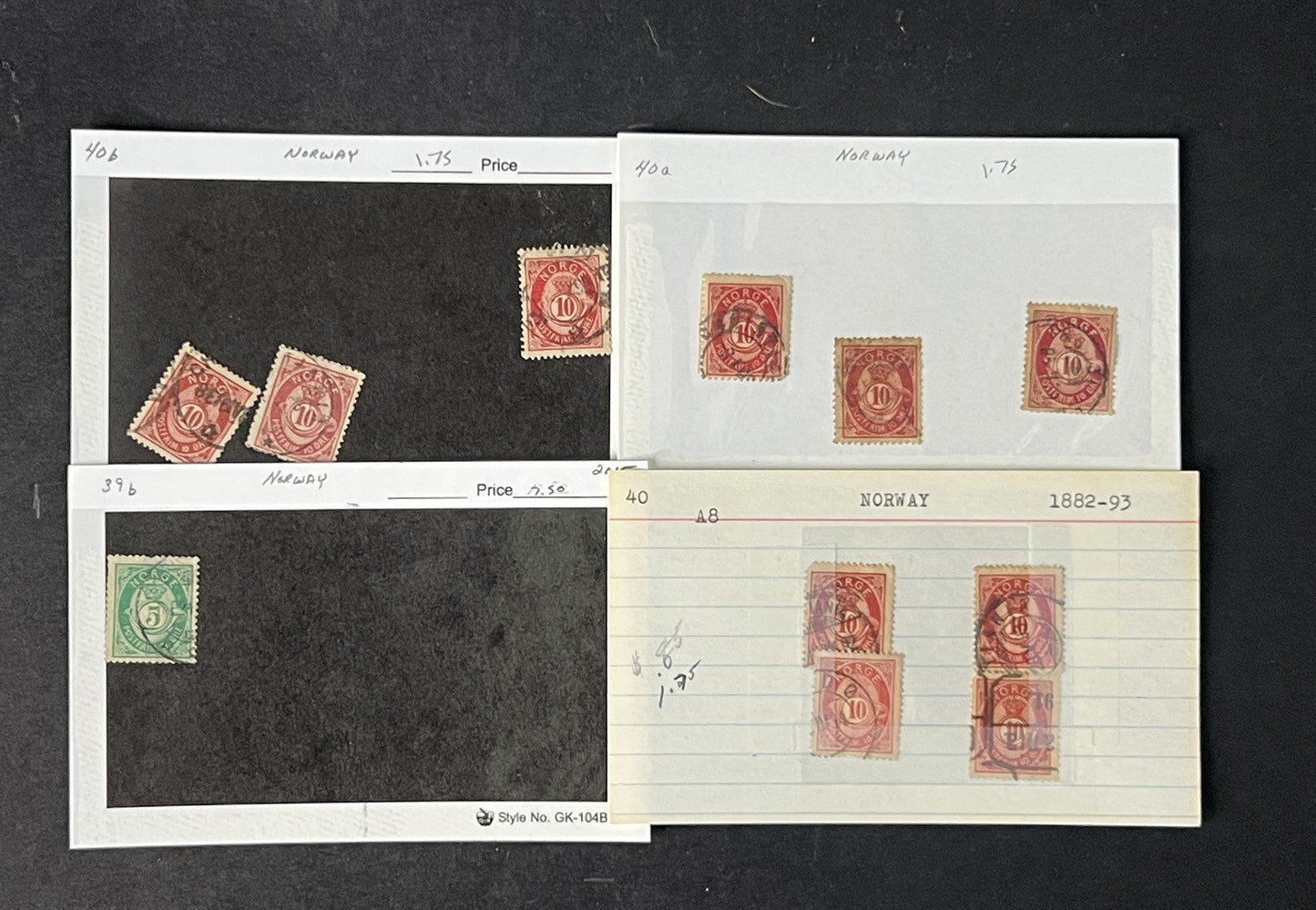 Norway Box Collection $1100 CV Dealer Cards identified by Scott# ZAYIX 0825G3890