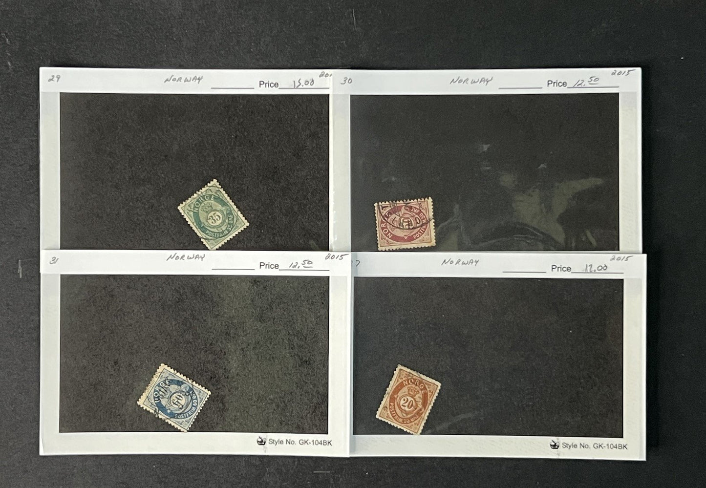 Norway Box Collection $1100 CV Dealer Cards identified by Scott# ZAYIX 0825G3890