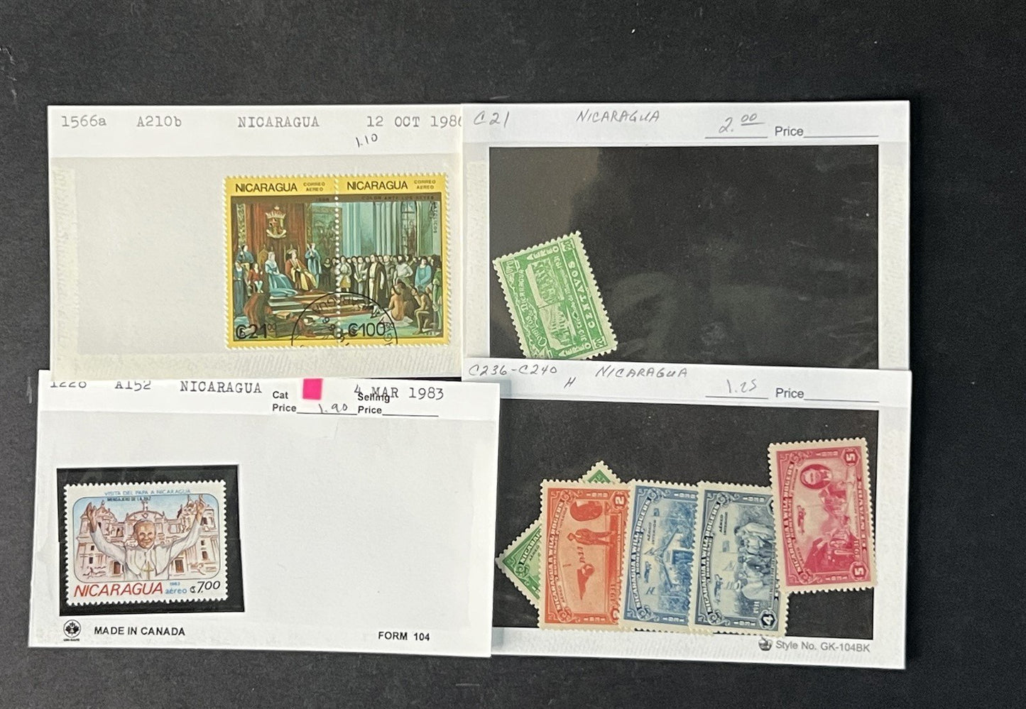 Nicaragua Box Collection $617 CV Dealer Cards Id'd by Scott# ZAYIX 0825G3891