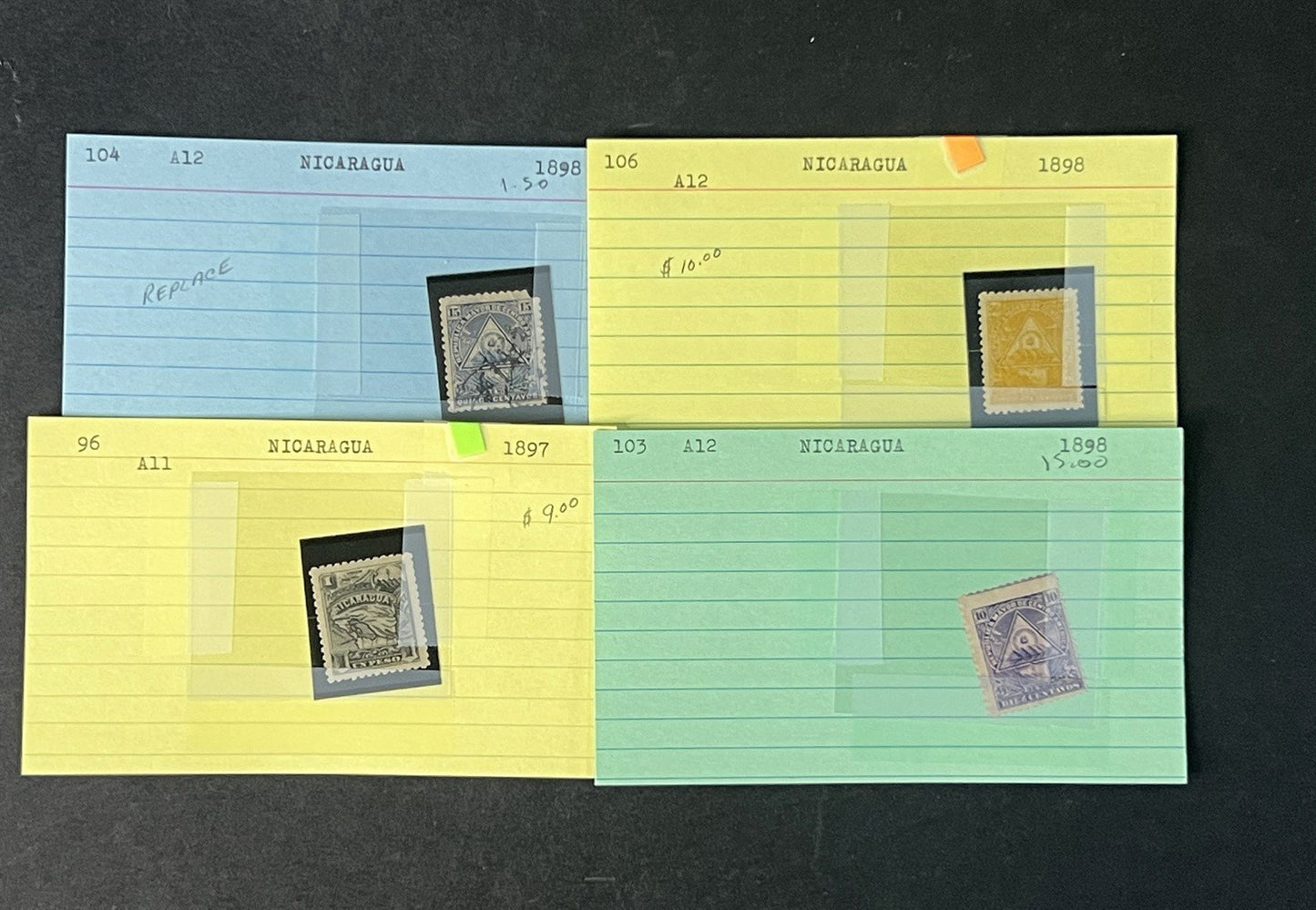 Nicaragua Box Collection $617 CV Dealer Cards Id'd by Scott# ZAYIX 0825G3891