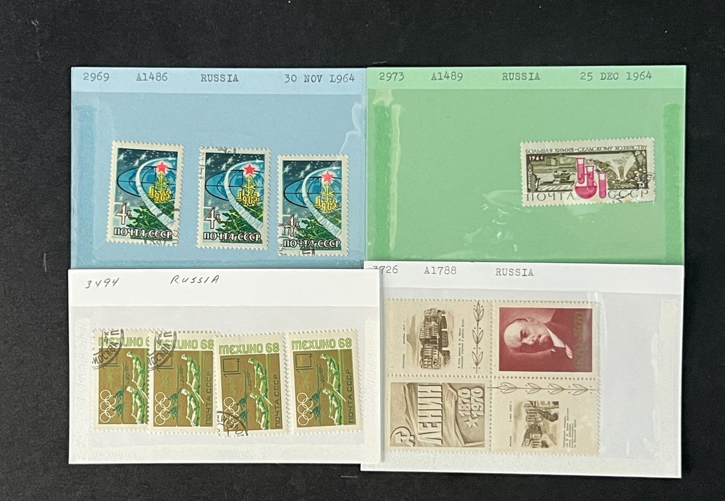 Russia Collection 1000s on Dealer Cards, identified by Scott# ZAYIX 0825G3892