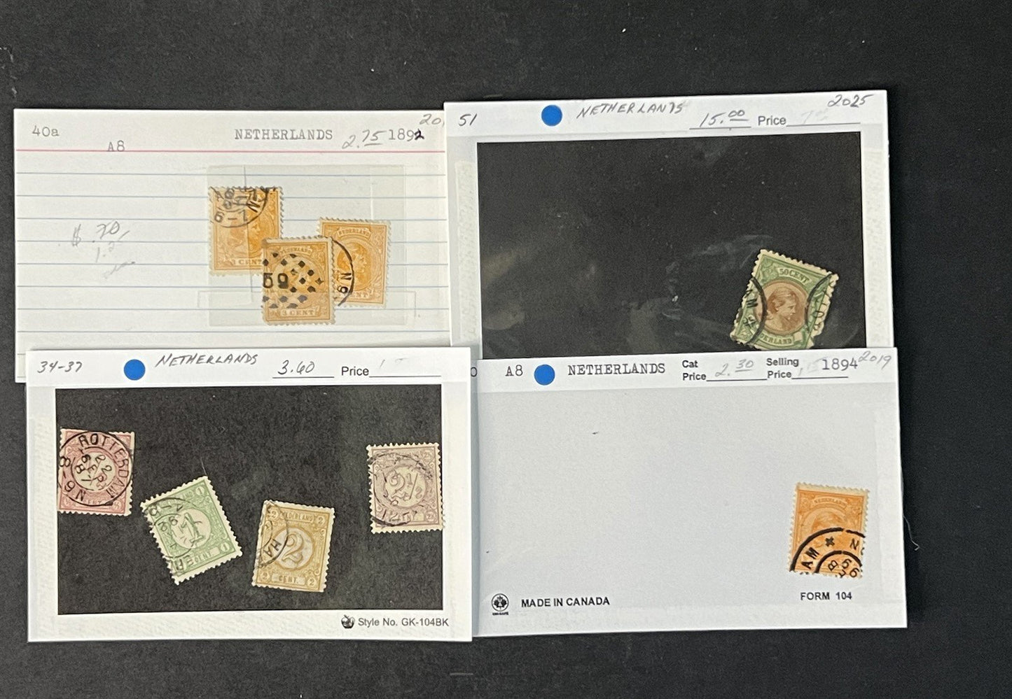 Valuable Netherlands & Colonies on dealer cards $1250+ CV ZAYIX 0825G4061