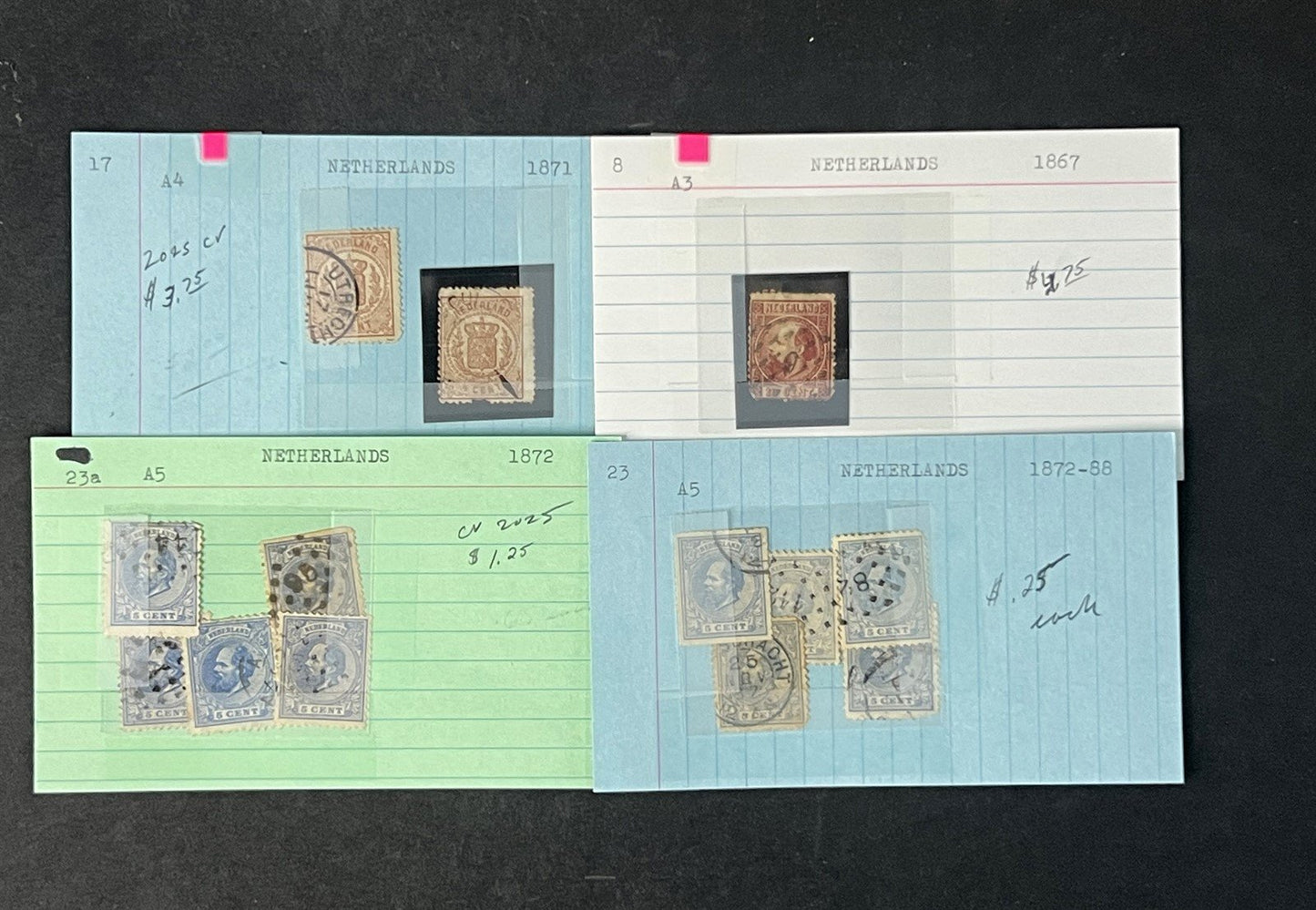 Valuable Netherlands & Colonies on dealer cards $1250+ CV ZAYIX 0825G4061