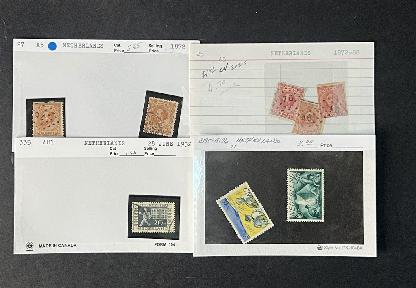 Valuable Netherlands & Colonies on dealer cards $1250+ CV ZAYIX 0825G4061