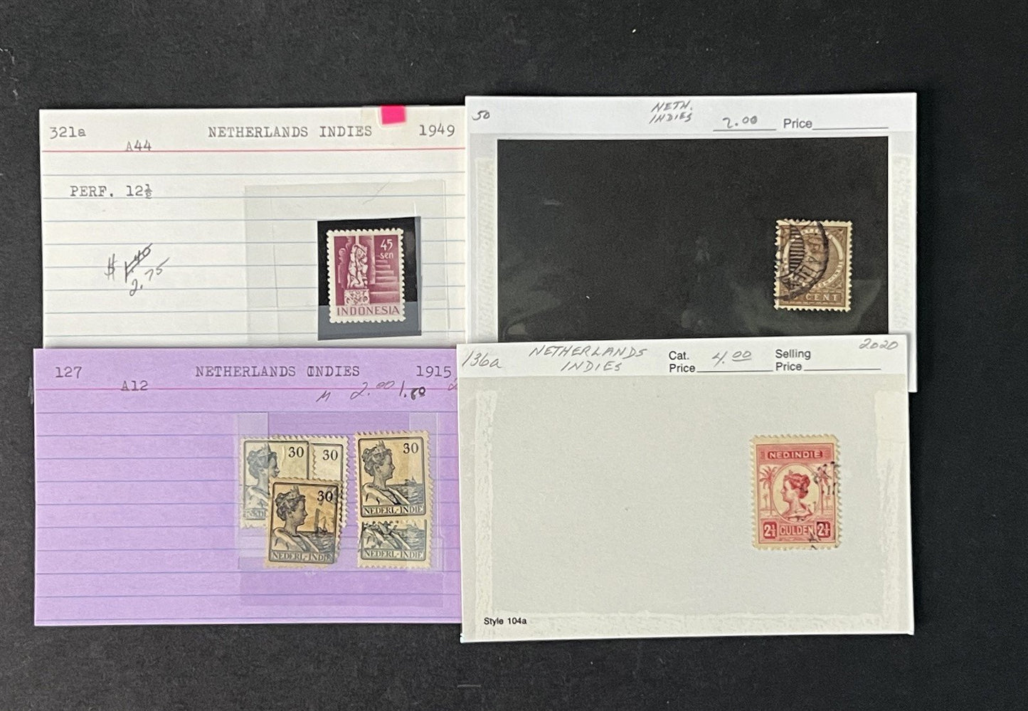 Valuable Netherlands & Colonies on dealer cards $1250+ CV ZAYIX 0825G4061