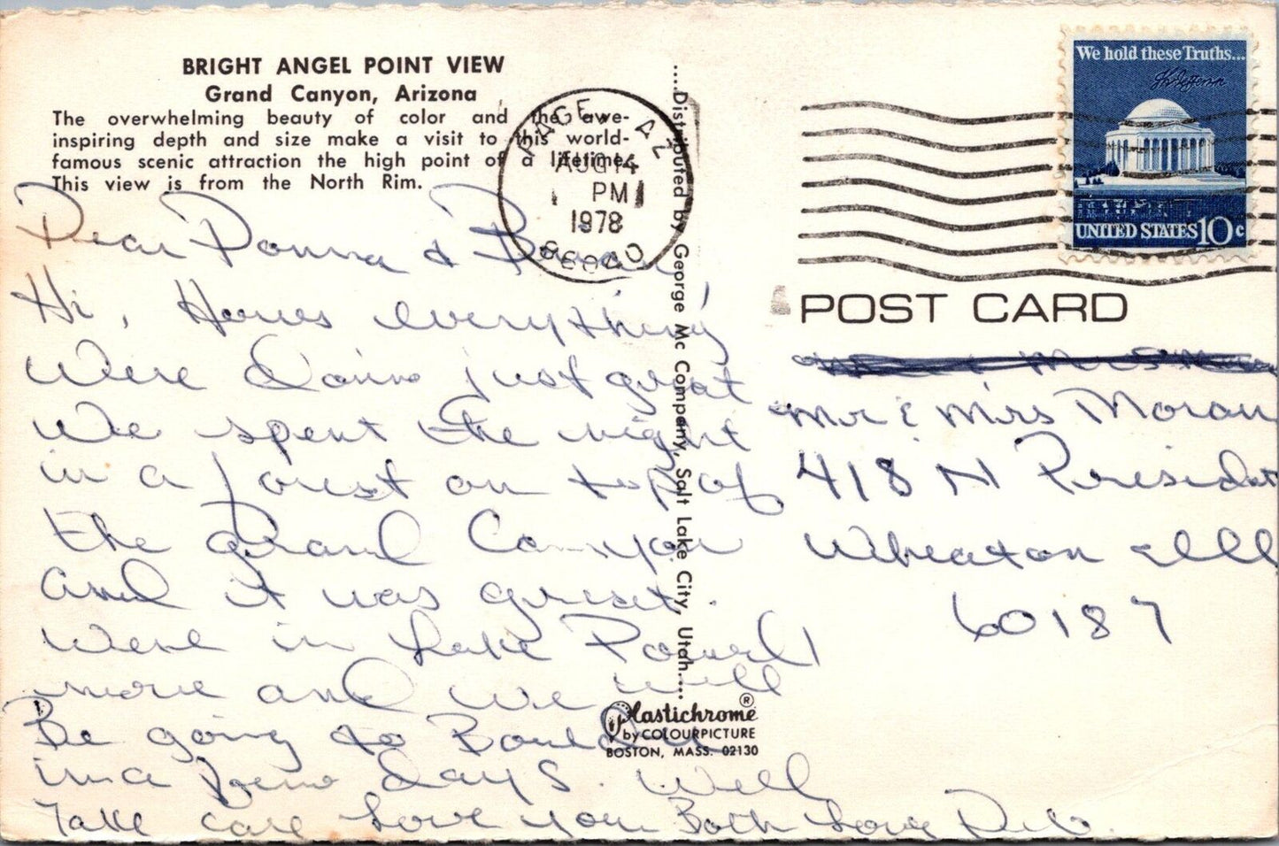 ZAYIX Postcard Bright Angel Point View Grand Canyon Arizona 090222PC104