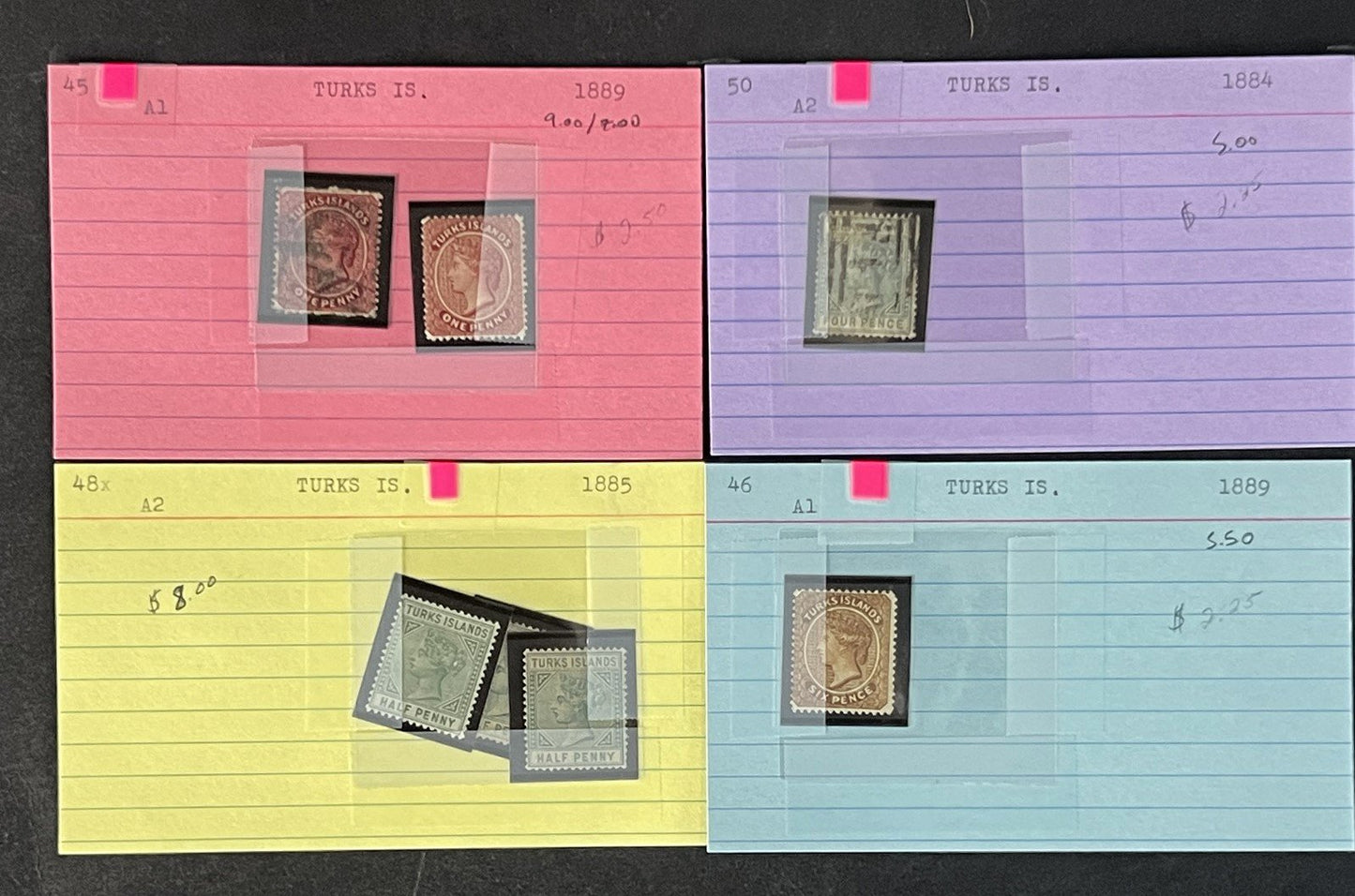 Turks Island Dealer's Stock Collection on Cards $104 Cat Value ZAYIX 0825CB14499