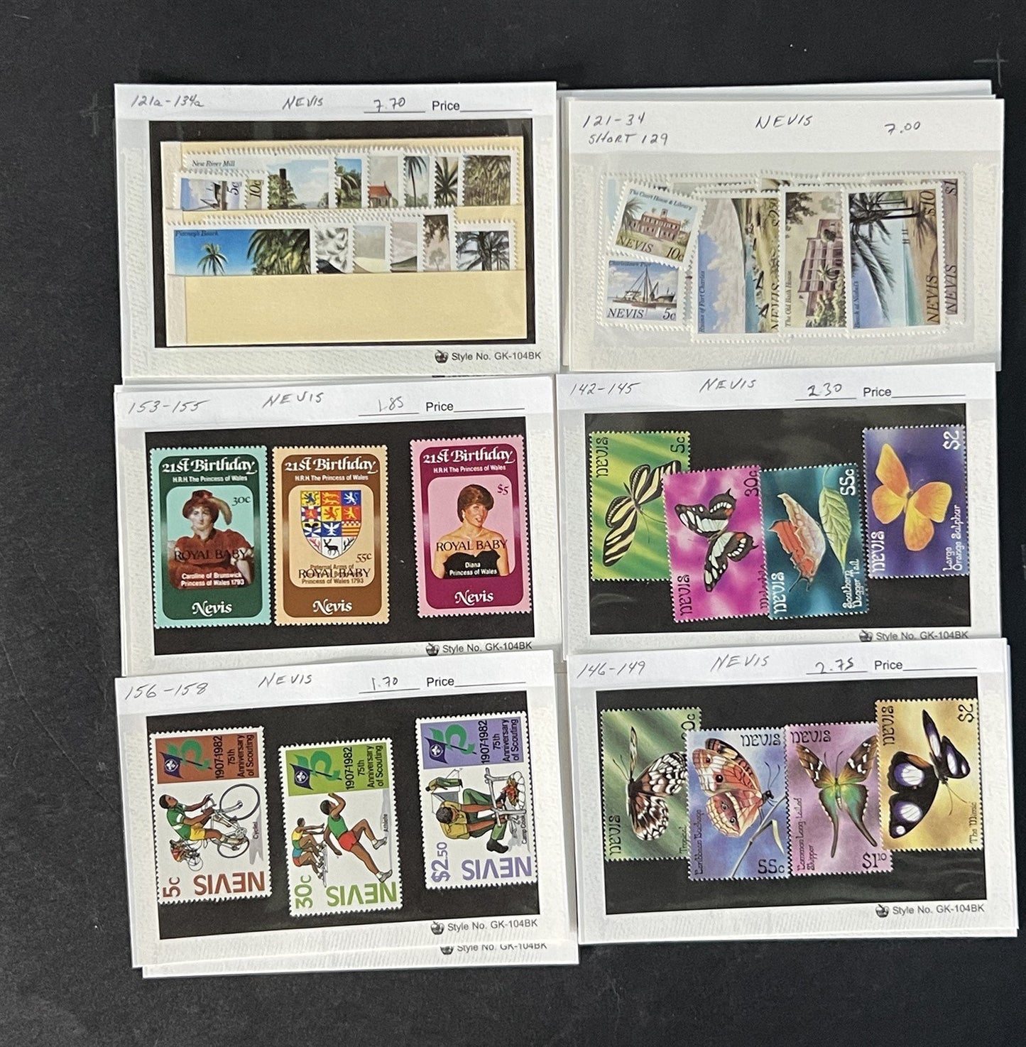 Nevis Dealer Stock Stamp Collection on Cards $148 Cat Value ZAYIX 0825CB14500