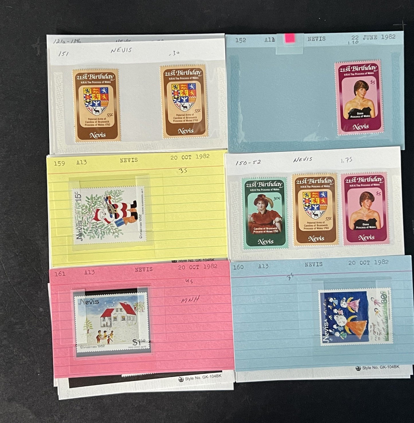 Nevis Dealer Stock Stamp Collection on Cards $148 Cat Value ZAYIX 0825CB14500