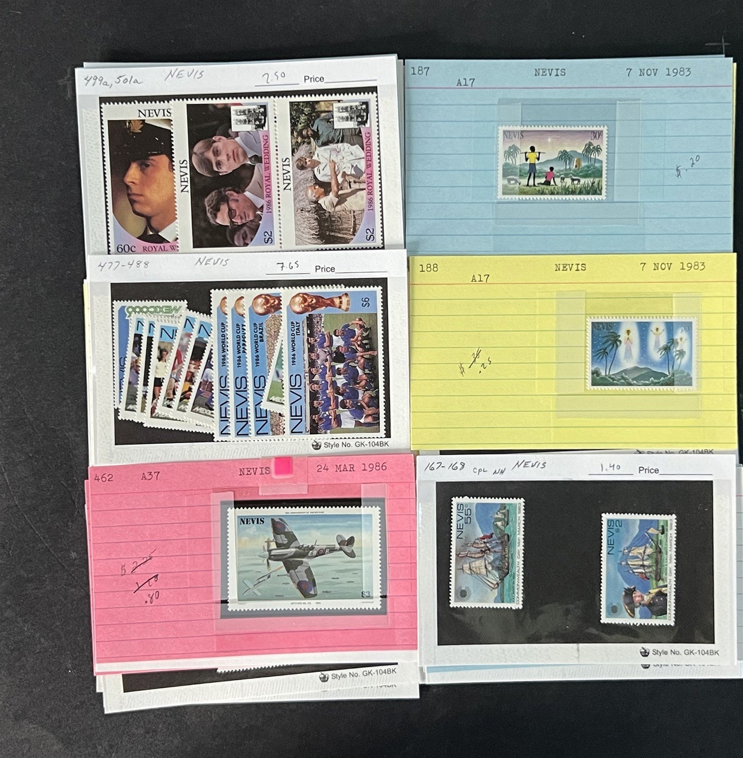Nevis Dealer Stock Stamp Collection on Cards $148 Cat Value ZAYIX 0825CB14500