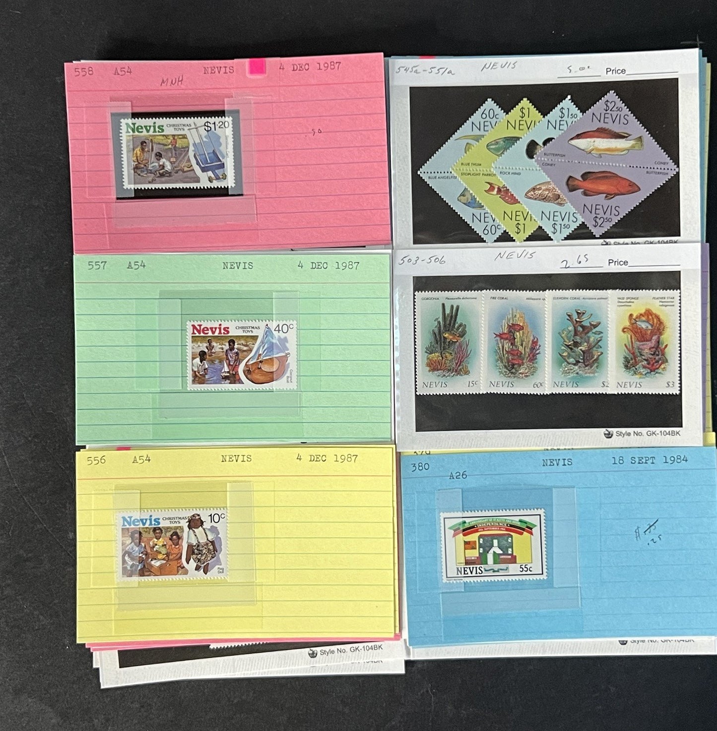 Nevis Dealer Stock Stamp Collection on Cards $148 Cat Value ZAYIX 0825CB14500
