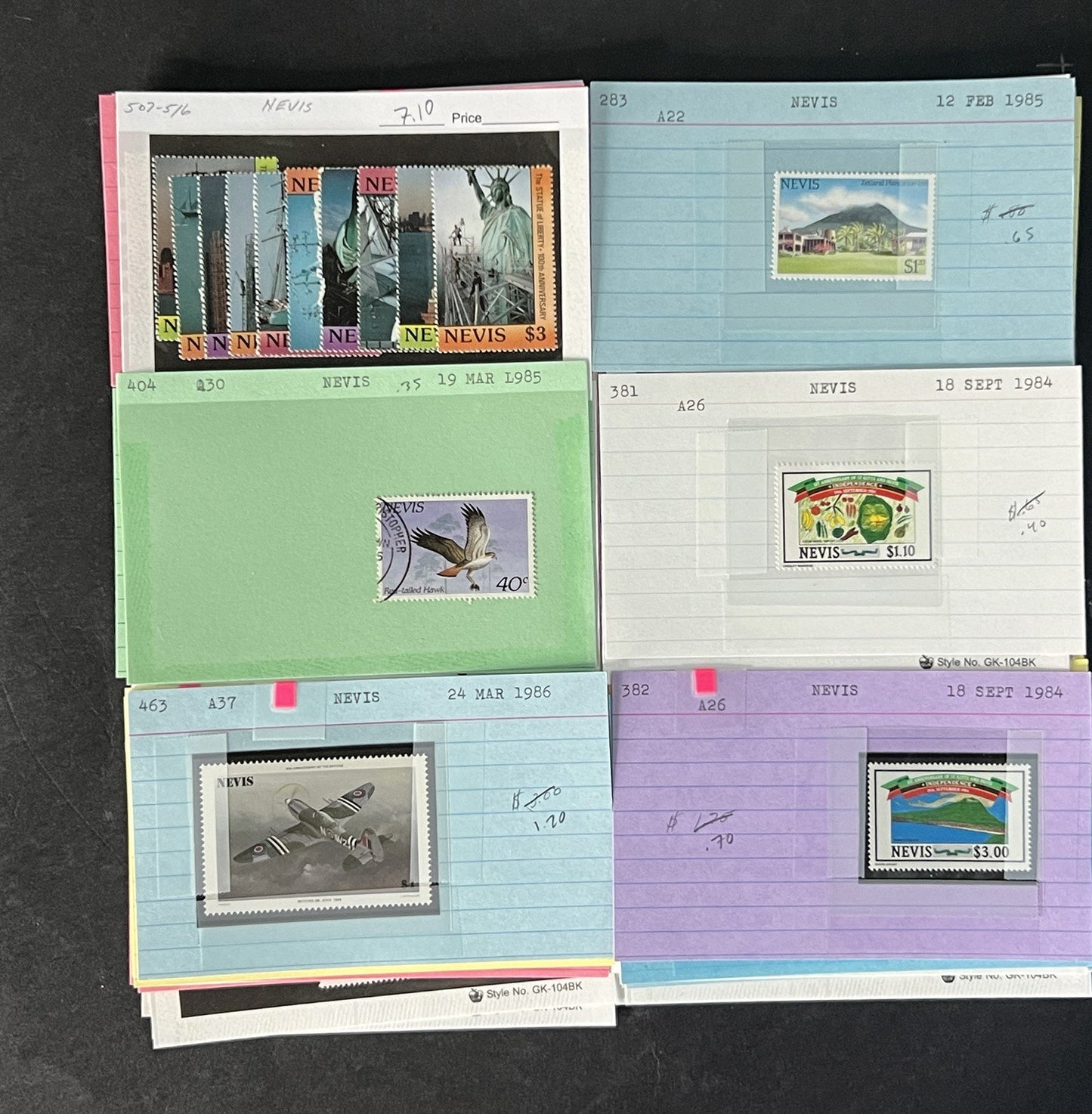 Nevis Dealer Stock Stamp Collection on Cards $148 Cat Value ZAYIX 0825CB14500
