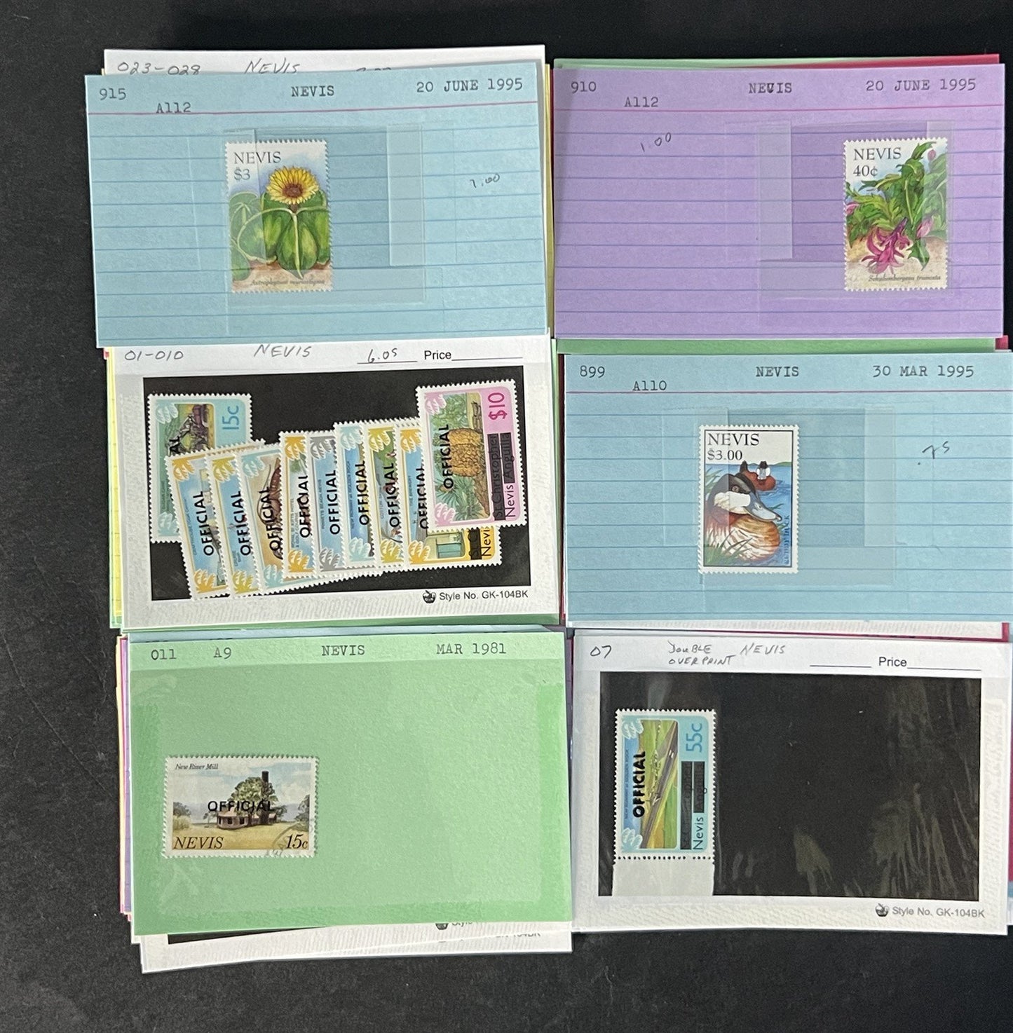 Nevis Dealer Stock Stamp Collection on Cards $148 Cat Value ZAYIX 0825CB14500
