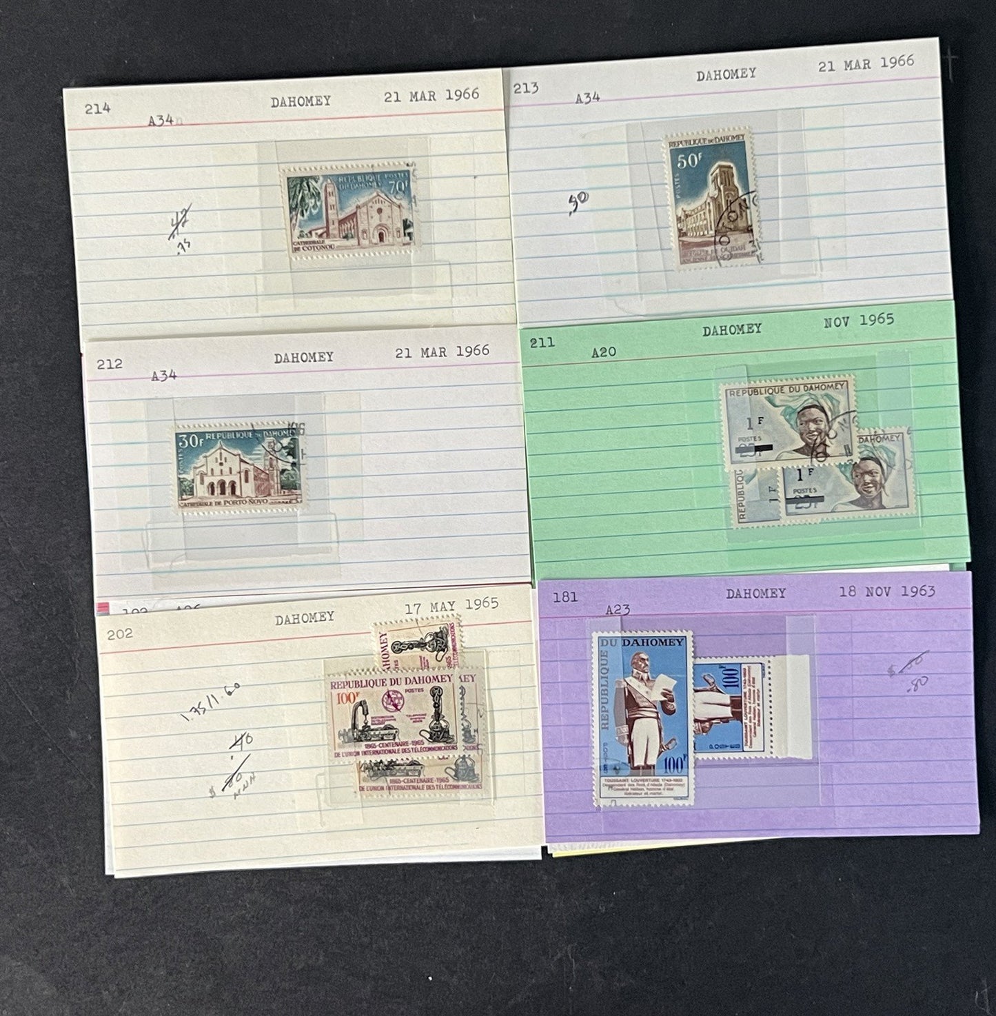 Dahomey Dealer Stamp Collection on Cards $198 Catalog Value ZAYIX 0825CB4511