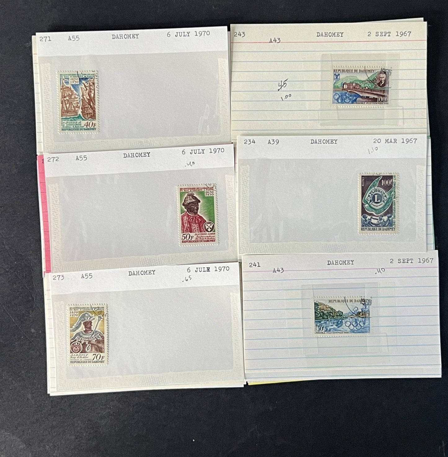 Dahomey Dealer Stamp Collection on Cards $198 Catalog Value ZAYIX 0825CB4511