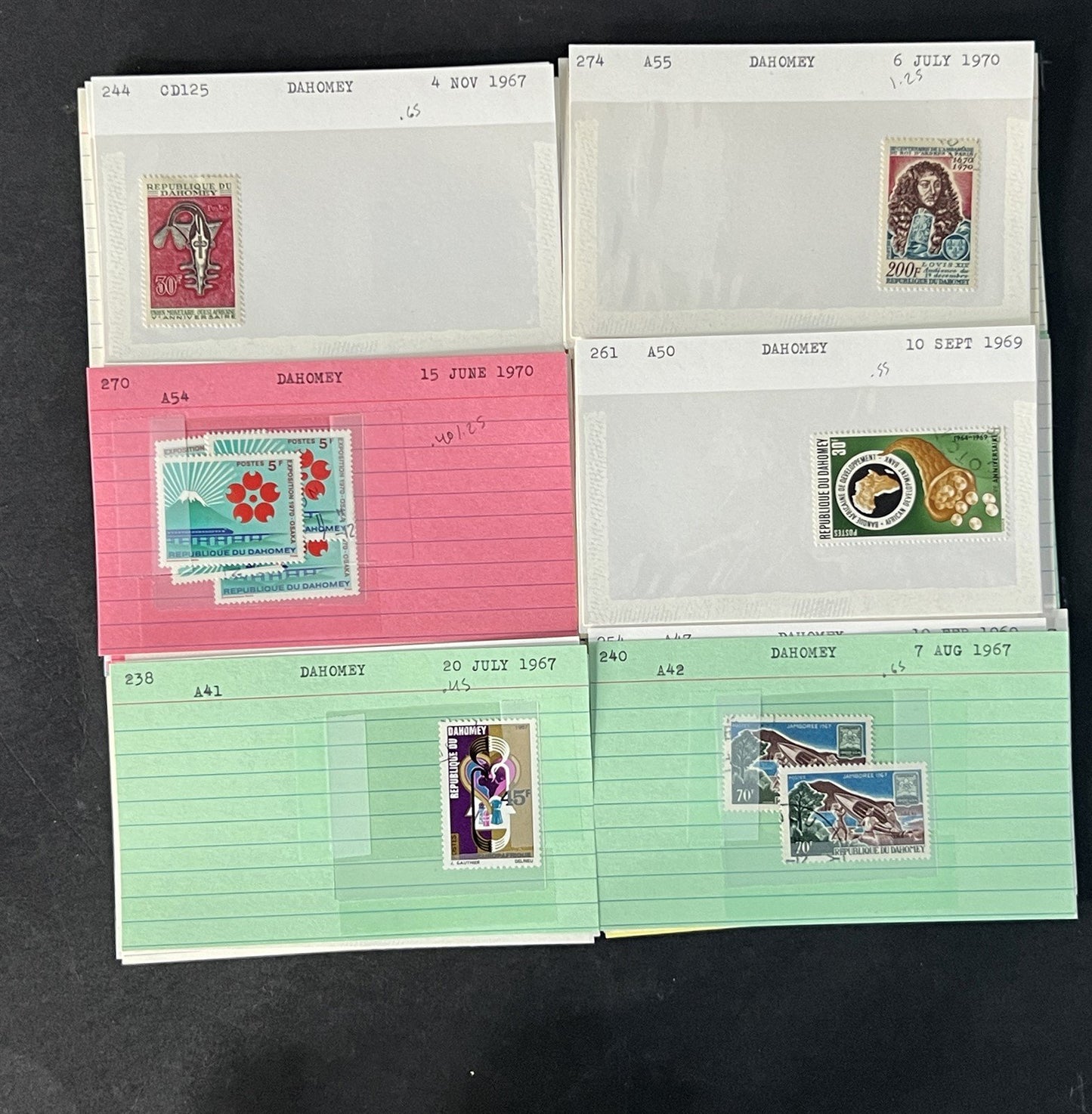 Dahomey Dealer Stamp Collection on Cards $198 Catalog Value ZAYIX 0825CB4511