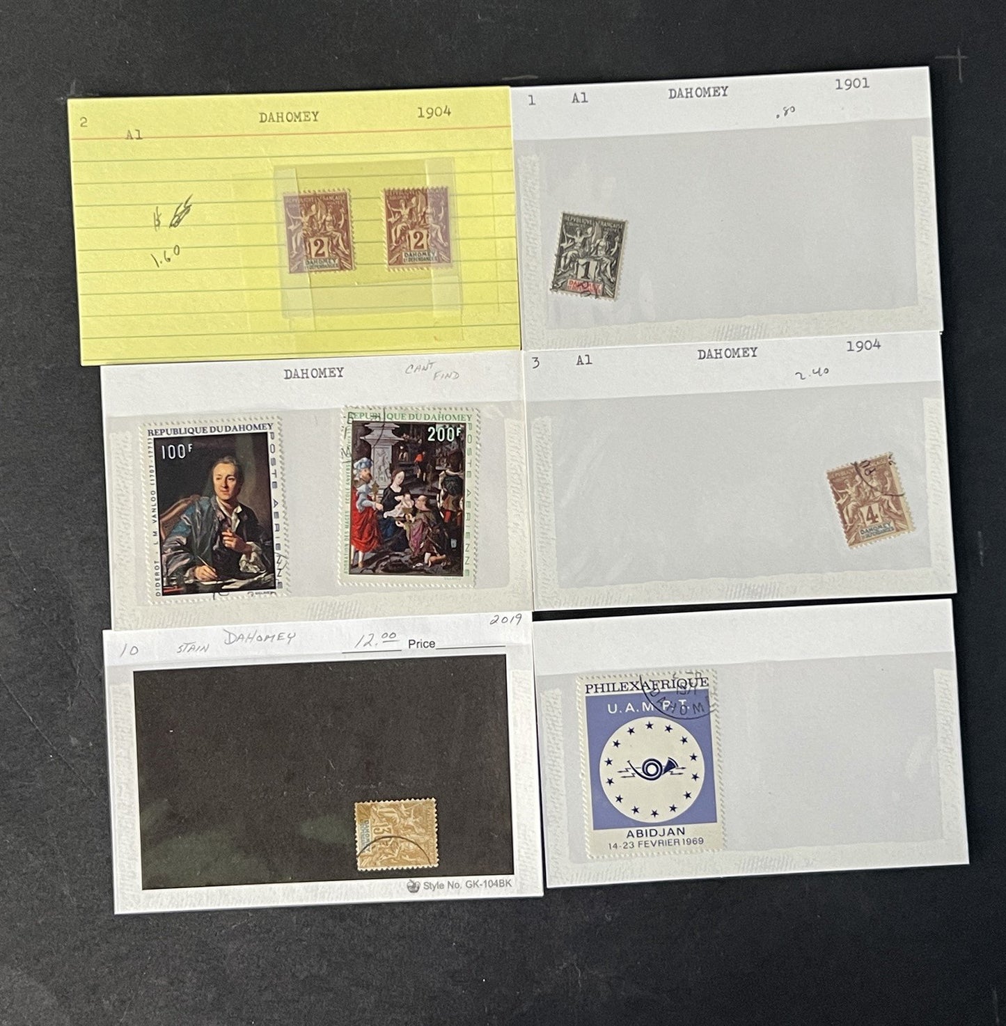 Dahomey Dealer Stamp Collection on Cards $198 Catalog Value ZAYIX 0825CB4511