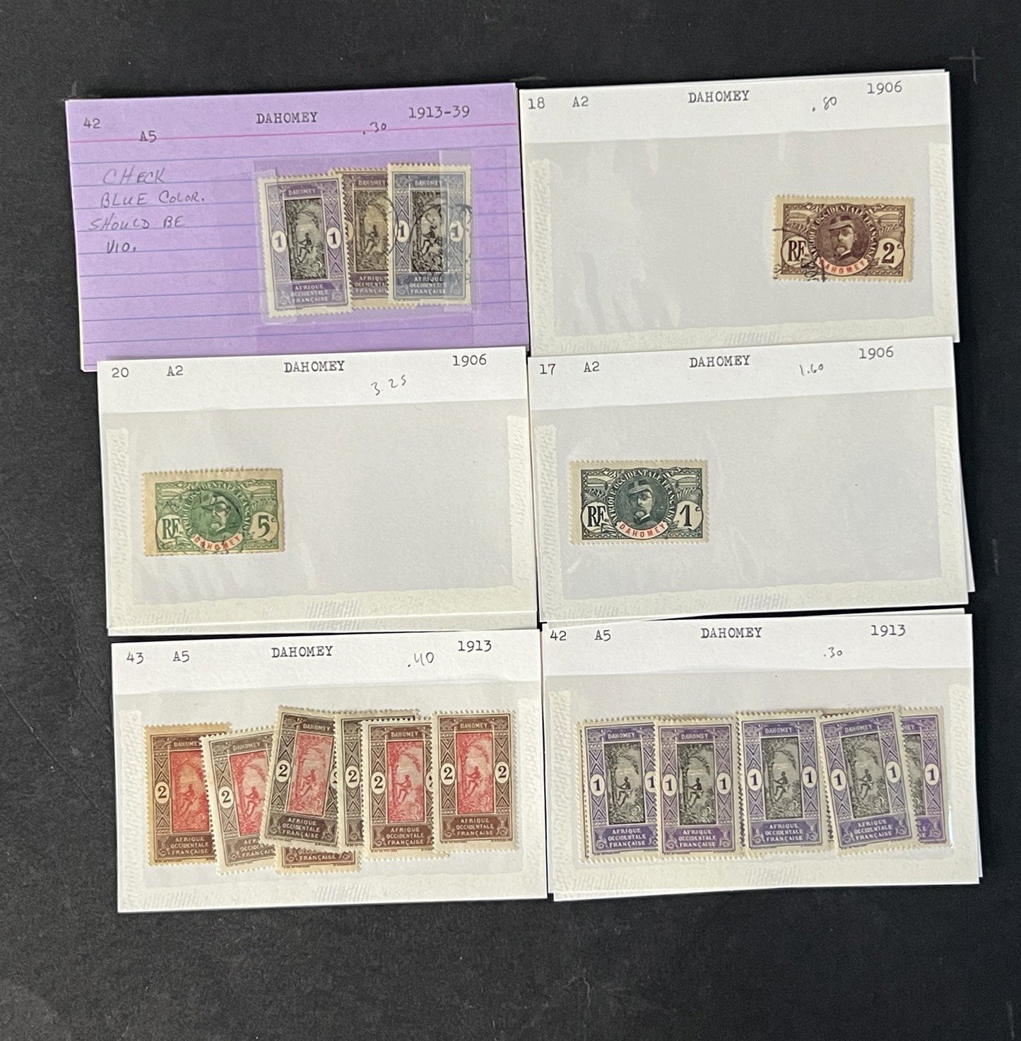 Dahomey Dealer Stamp Collection on Cards $198 Catalog Value ZAYIX 0825CB4511