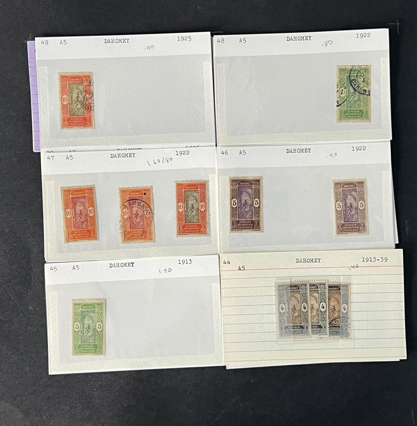 Dahomey Dealer Stamp Collection on Cards $198 Catalog Value ZAYIX 0825CB4511